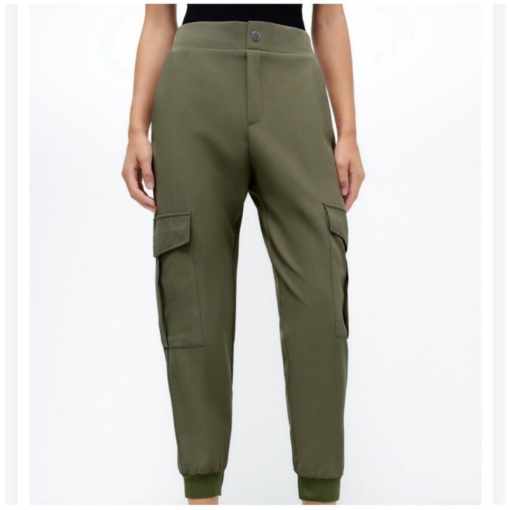 Zara Cargo Pants Army Green Straight Leg Joggers High Rise Relaxed Fit Medium
